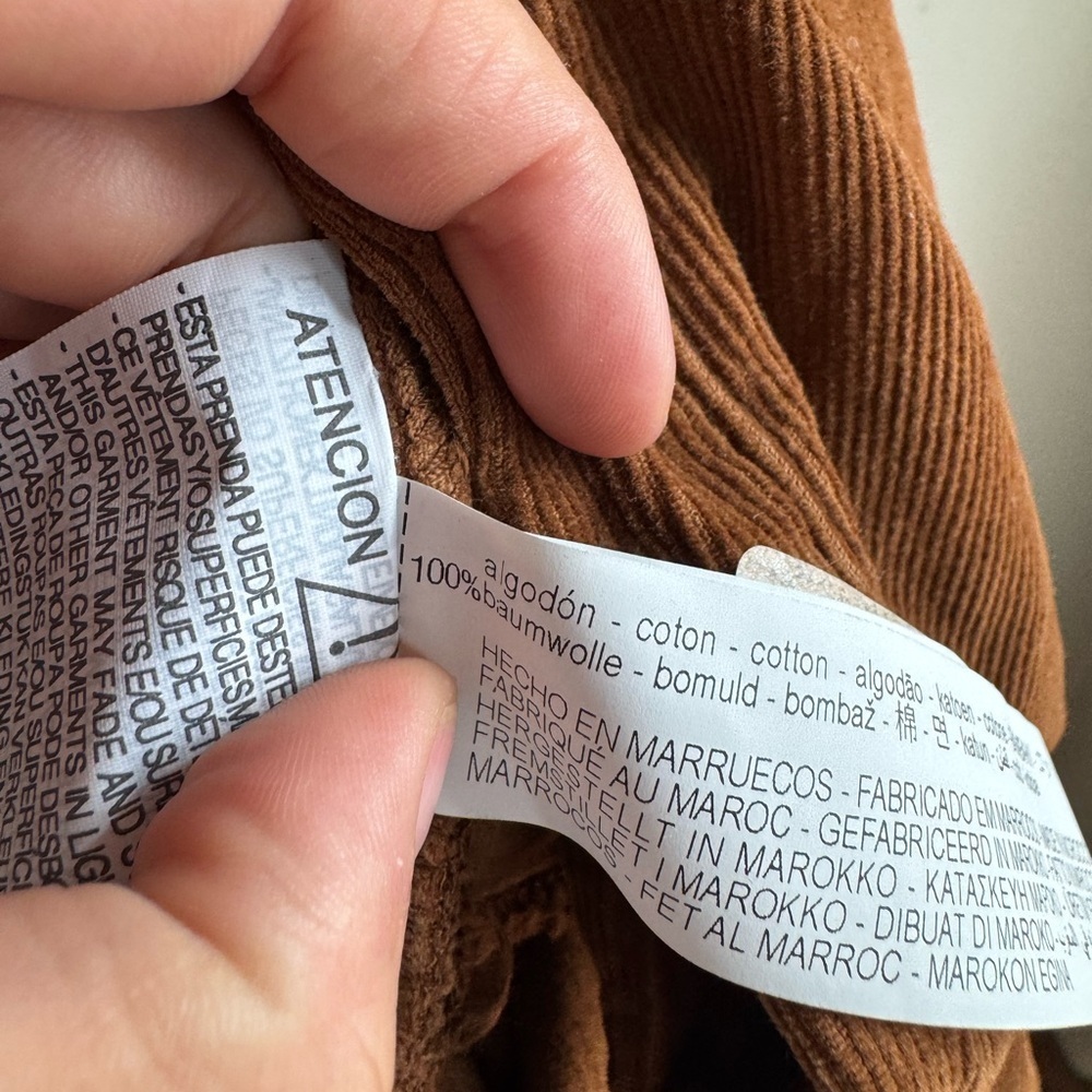 Zara Corduroy Brown Shirt Dress Babydoll Boho S Coquette Cottagecore Academia - Picture 6 of 9